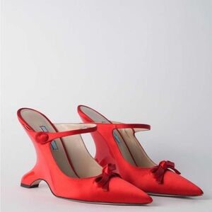 Prada Red Satin Bow Heels
